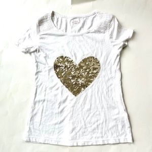 Piper Women's White T-Shirt with Gold Sequin Heart